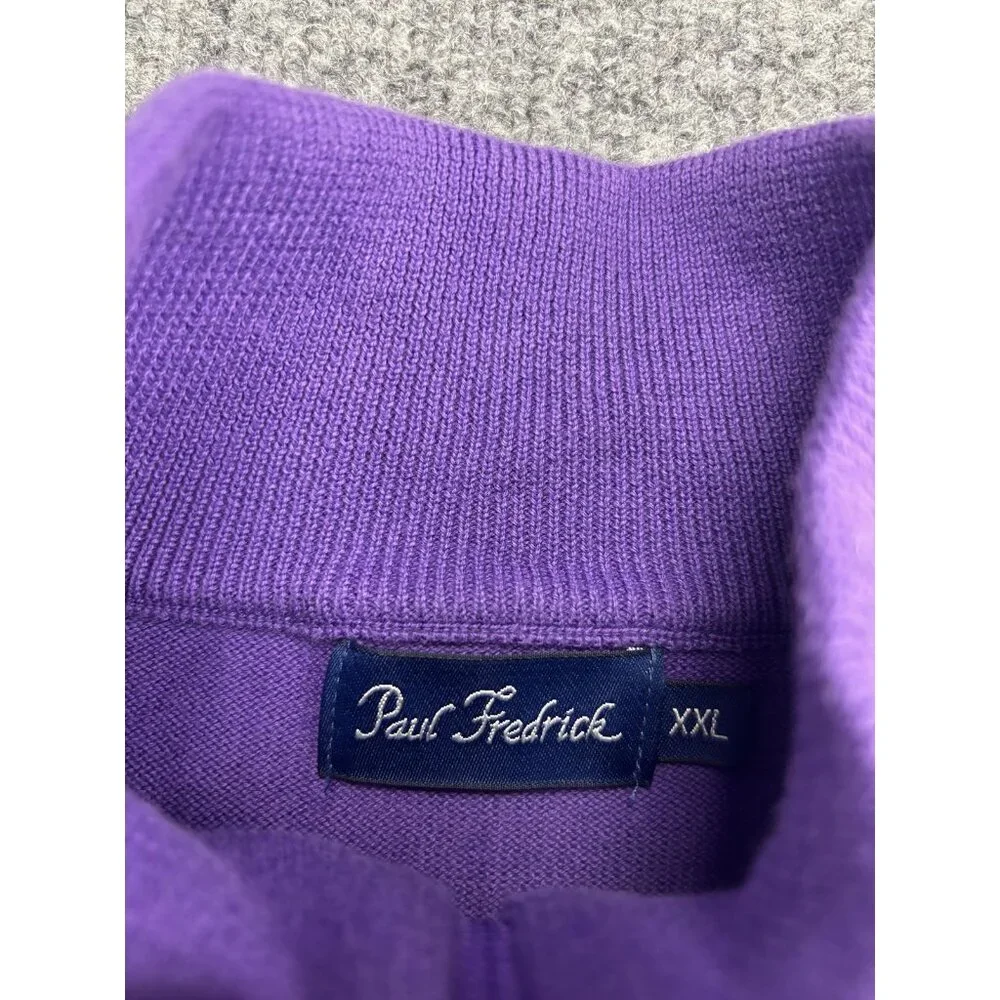 Paul Fredrick‎ Sweater Mens 2XL Purple 100% Pima Cotton Full Zip Mock Neck Knit